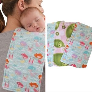 Set Of 3 Flannel & Terry Burp Cloth Handcrafted 15" X 8.5" Approx. New